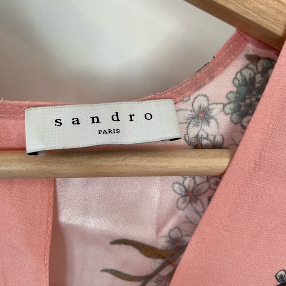 Sandro | Tissia Pink Floral Rose | Viscose | A-Line Prairie Midi Dress | Small - Picture 10 of 11